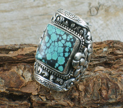 Turquoise Ring Silver Bali Jewelry Design-sz 11